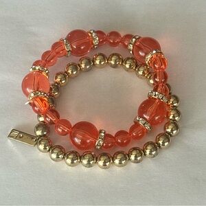 SOLD INC Elegant Gold Tone and Orange Beaded Bracelet Set